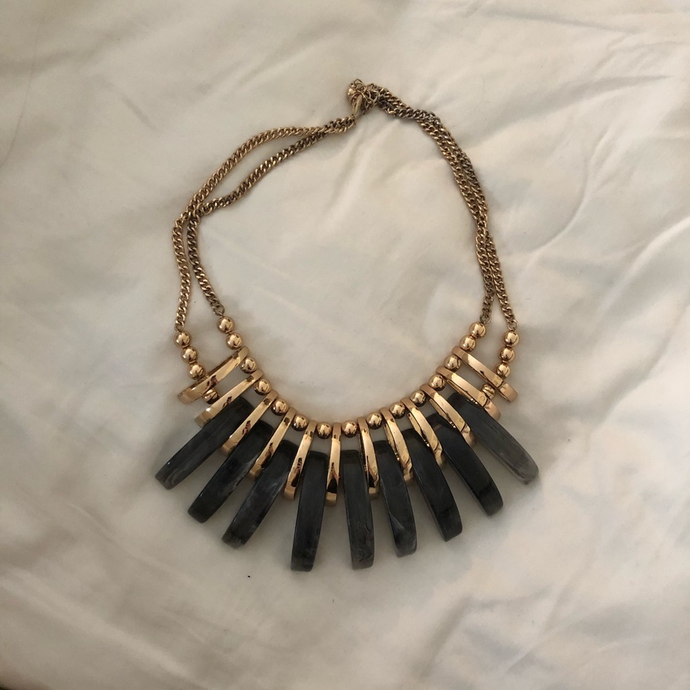 Grey Marble and Gold Statement Necklace